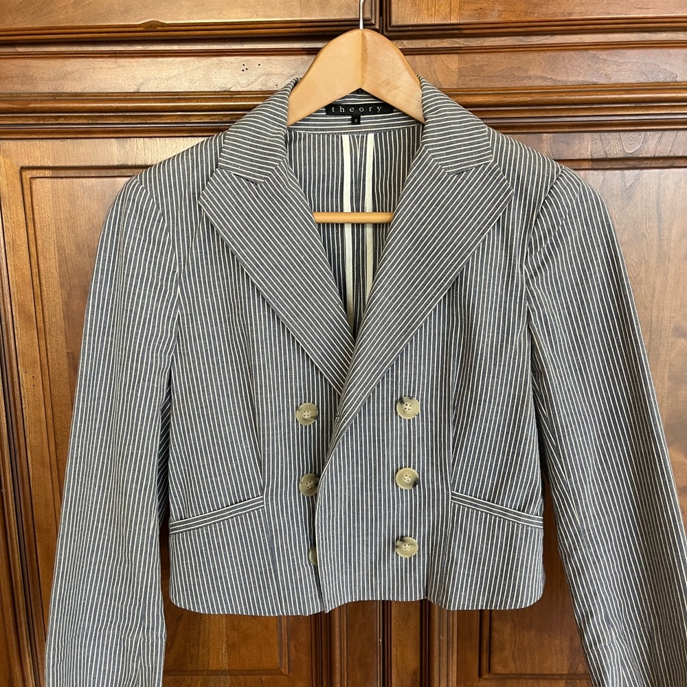 Theory Blue and White Striped Blazer